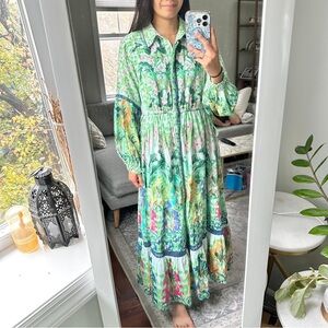 Anthropologie Long-Sleeve Printed Maxi Shirt Dress Jungle Print